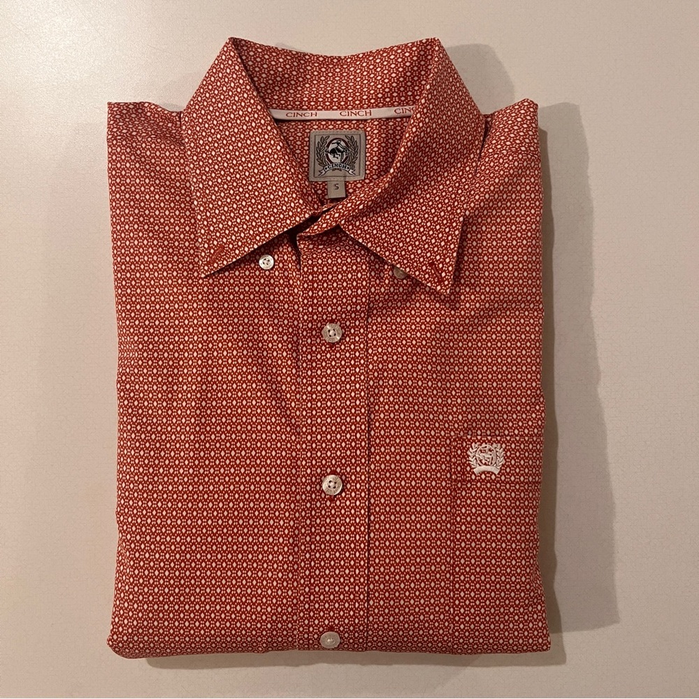 Cinch Men's Classic Fit Button Down Shirt - Orange/White Diamond